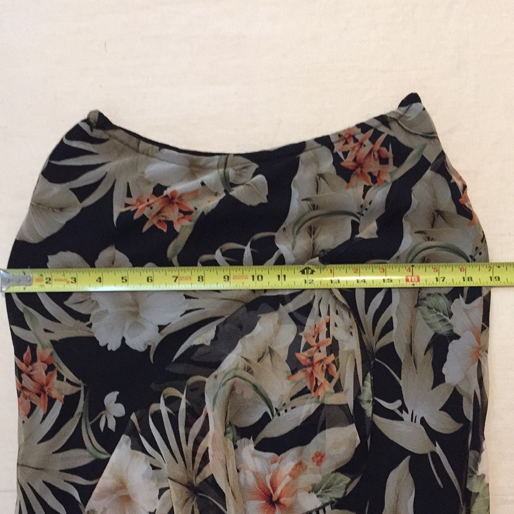 Vintage S.L.B. Silk Organza High/Low Floral Asymmetrical Skirt Olive Coral S/P - Picture 13 of 16